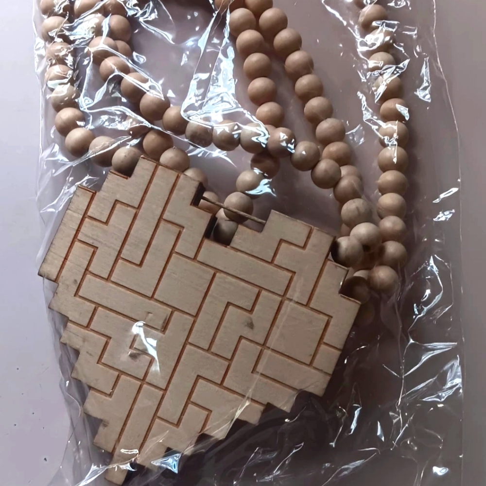 Wooden Beaded Heart Necklace